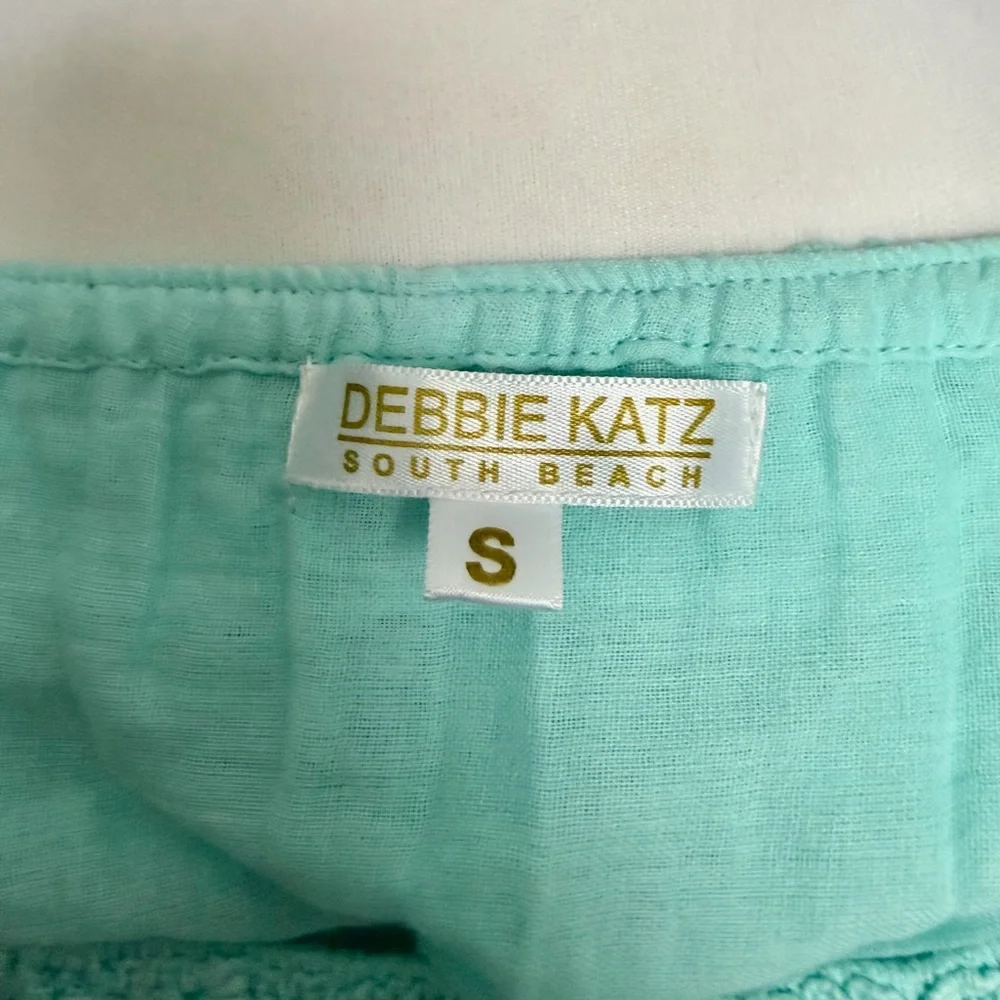 Debbie Katz Off the Shoulder Beach Boho Feminine Beach Resort Teal Maxi‎ Dress S